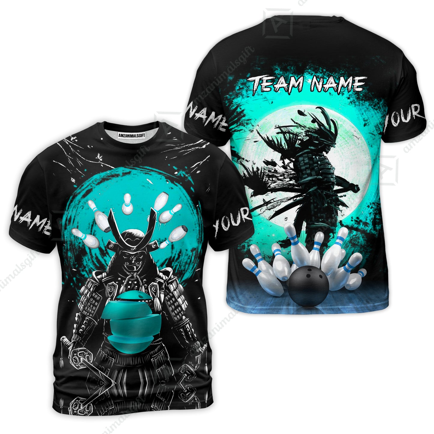 Custom Bowling Team Jerseys Polo Shirts, Bowling uniforms Ball And Pins Samurai Multicolor Options Personalized Name And Team Name