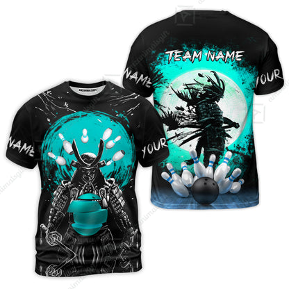 Custom Bowling Team Jerseys Polo Shirts, Bowling uniforms Ball And Pins Samurai Multicolor Options Personalized Name And Team Name