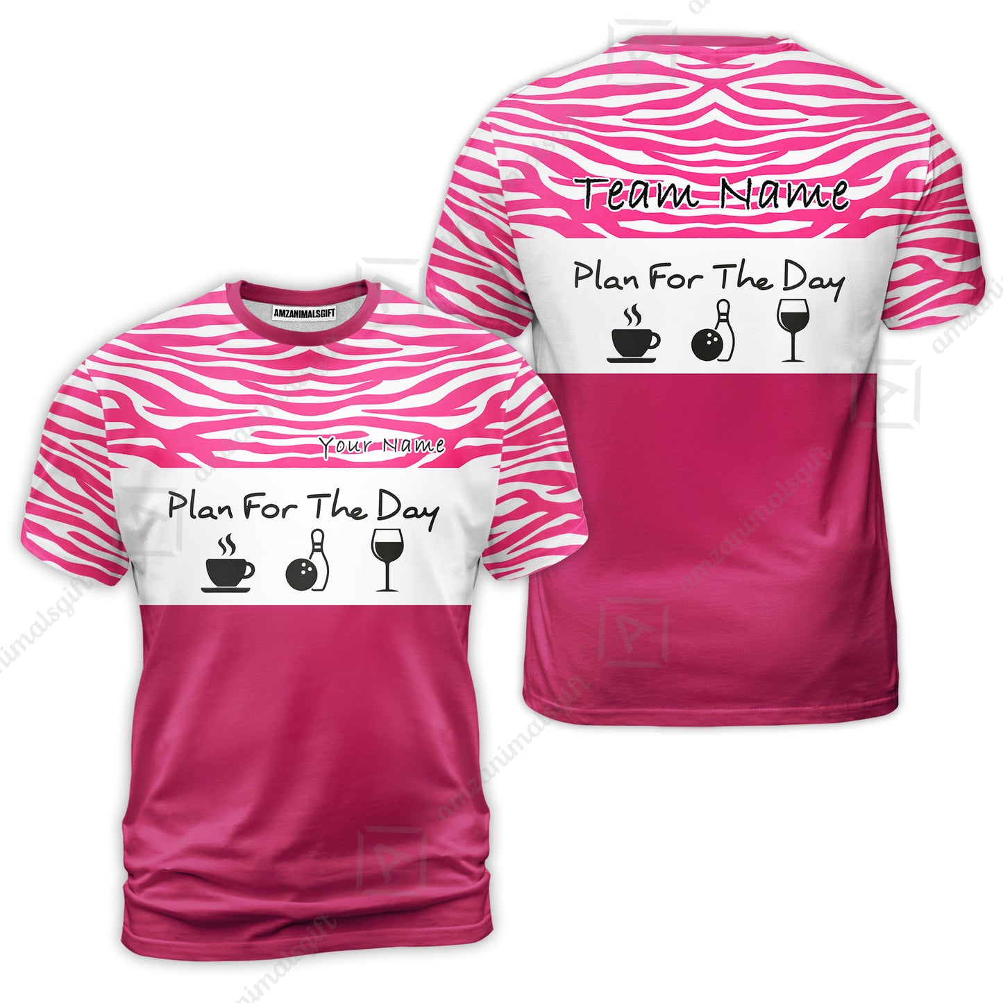 Custom Bowling Jersey Polo Shirt, Pink Zebra Pattern Bowling, Custom Bowling Jersey Team Shirt For Players With Name & Team Name
