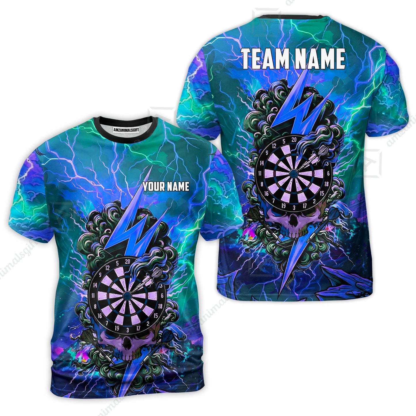 Custom Darts Team Jersey, Personalized Lightning Skull Dart Polo Shirt For Players With Name & Team Name