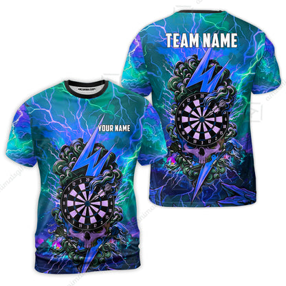 Custom Darts Team Jersey, Personalized Lightning Skull Dart Polo Shirt For Players With Name & Team Name