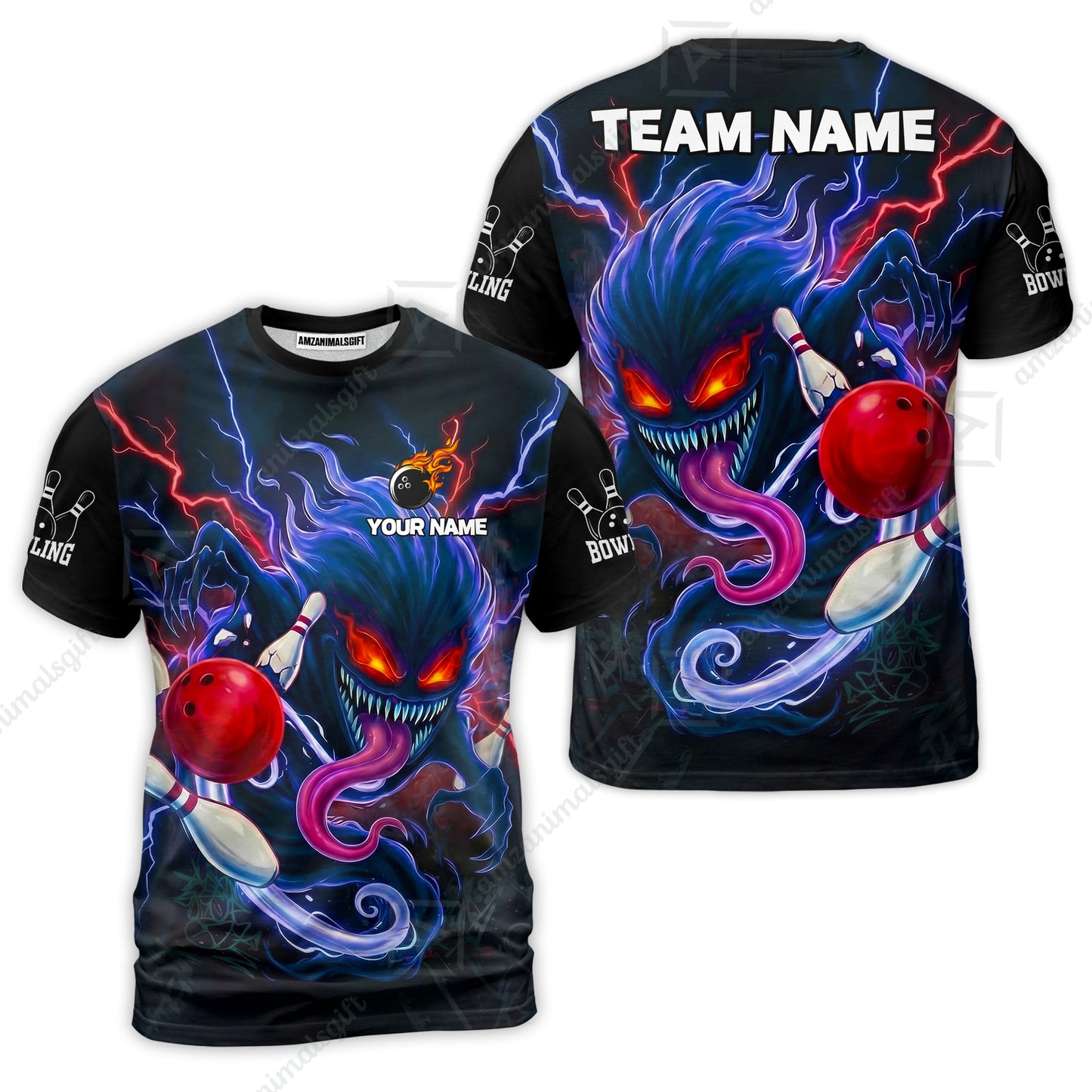 Customized Bowling Jerseys Polo Shirt, Evil Bowling Monster-Dark Bowling Spirit, Uniform Bowling - Personalized Name And Team Name