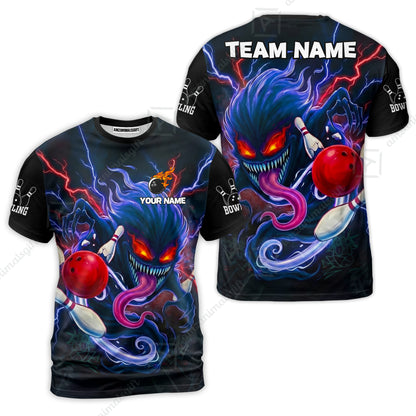 Customized Bowling Jerseys Polo Shirt, Evil Bowling Monster-Dark Bowling Spirit, Uniform Bowling - Personalized Name And Team Name
