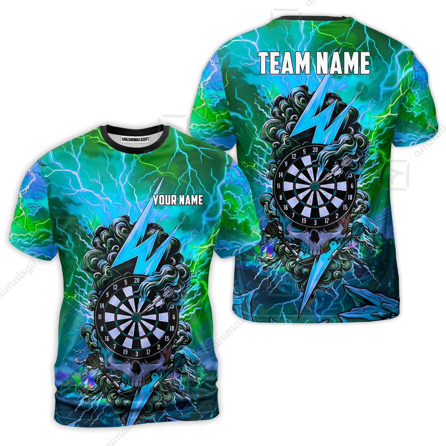Custom Darts Team Jersey, Personalized Lightning Skull Dart Polo Shirt For Players With Name & Team Name