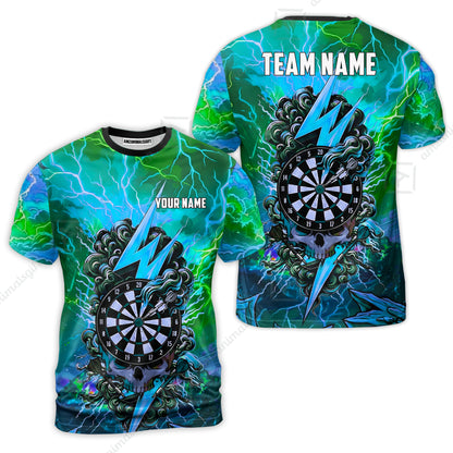 Custom Darts Team Jersey, Personalized Lightning Skull Dart Polo Shirt For Players With Name & Team Name