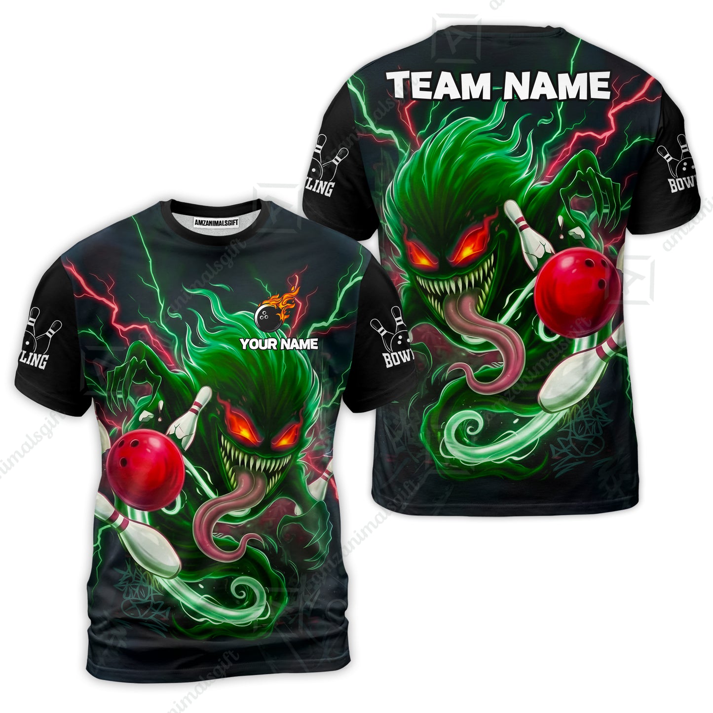 Customized Bowling Jerseys Polo Shirt, Evil Bowling Monster-Dark Bowling Spirit, Uniform Bowling - Personalized Name And Team Name