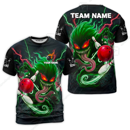 Customized Bowling Jerseys Polo Shirt, Evil Bowling Monster-Dark Bowling Spirit, Uniform Bowling - Personalized Name And Team Name