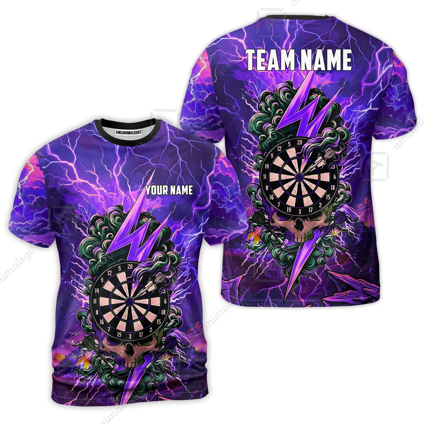 Custom Darts Team Jersey, Personalized Lightning Skull Dart Polo Shirt For Players With Name & Team Name