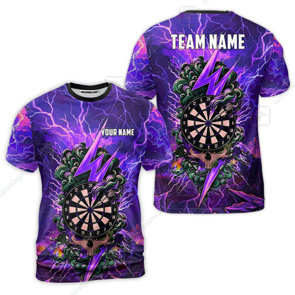 Custom Darts Team Jersey, Personalized Lightning Skull Dart Polo Shirt For Players With Name & Team Name