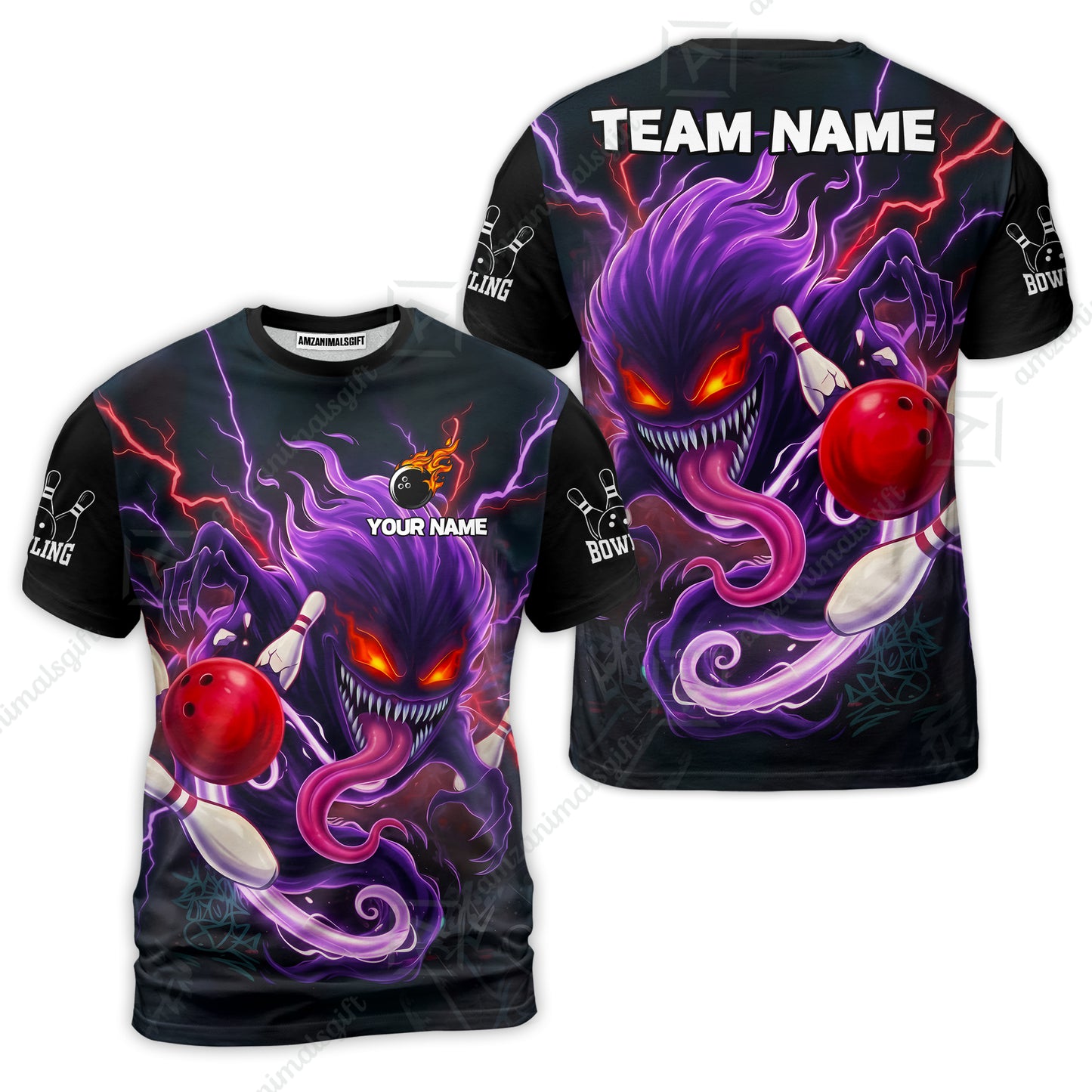 Customized Bowling Jerseys Polo Shirt, Evil Bowling Monster-Dark Bowling Spirit, Uniform Bowling - Personalized Name And Team Name