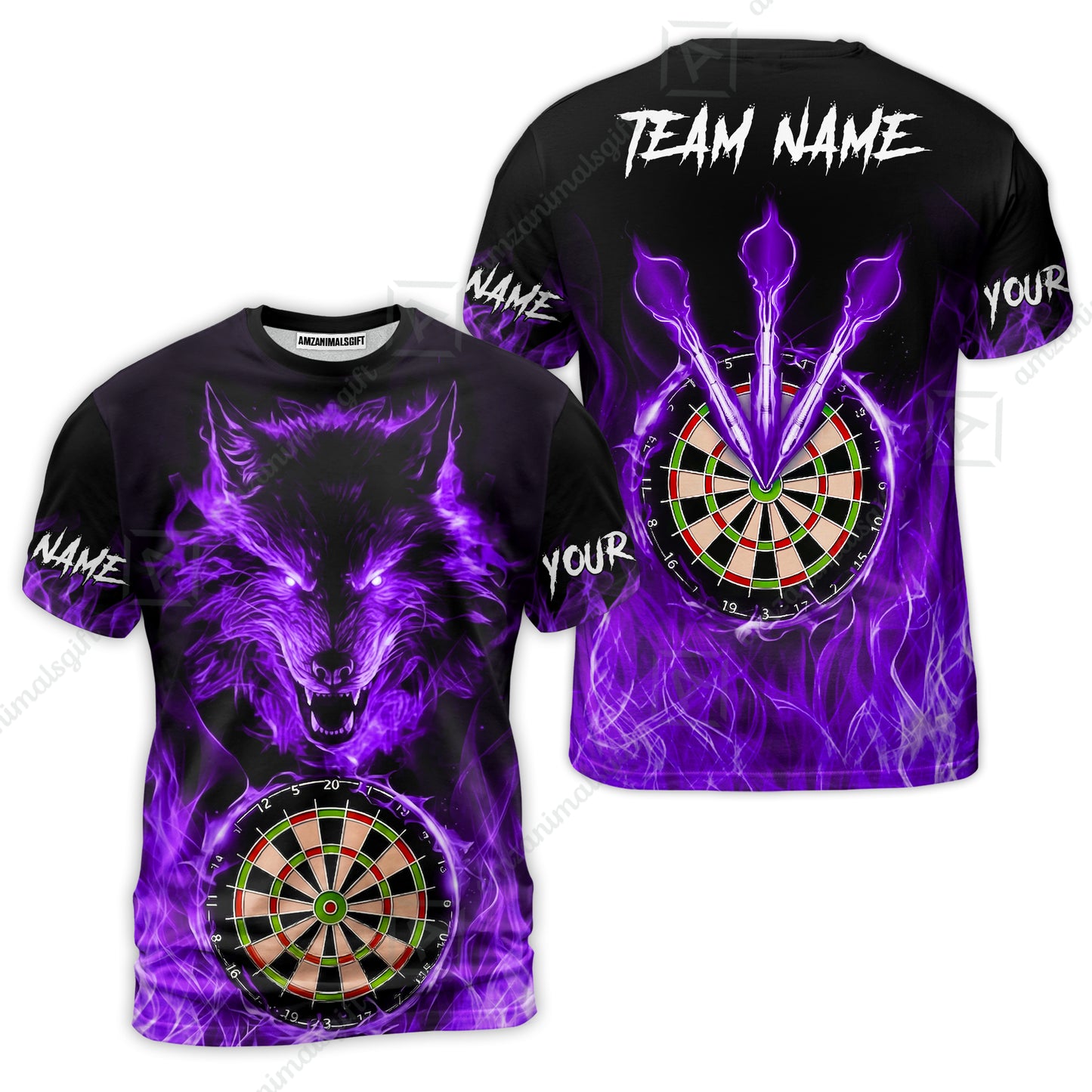 Custom Darts Jersey Polo Shirt, Dartboard Fierce Wolf Design, Uniform Dart - Personalized Name And Team Name