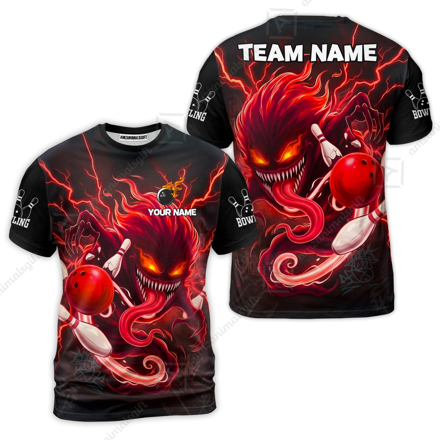 Customized Bowling Jerseys Polo Shirt, Evil Bowling Monster-Dark Bowling Spirit, Uniform Bowling - Personalized Name And Team Name