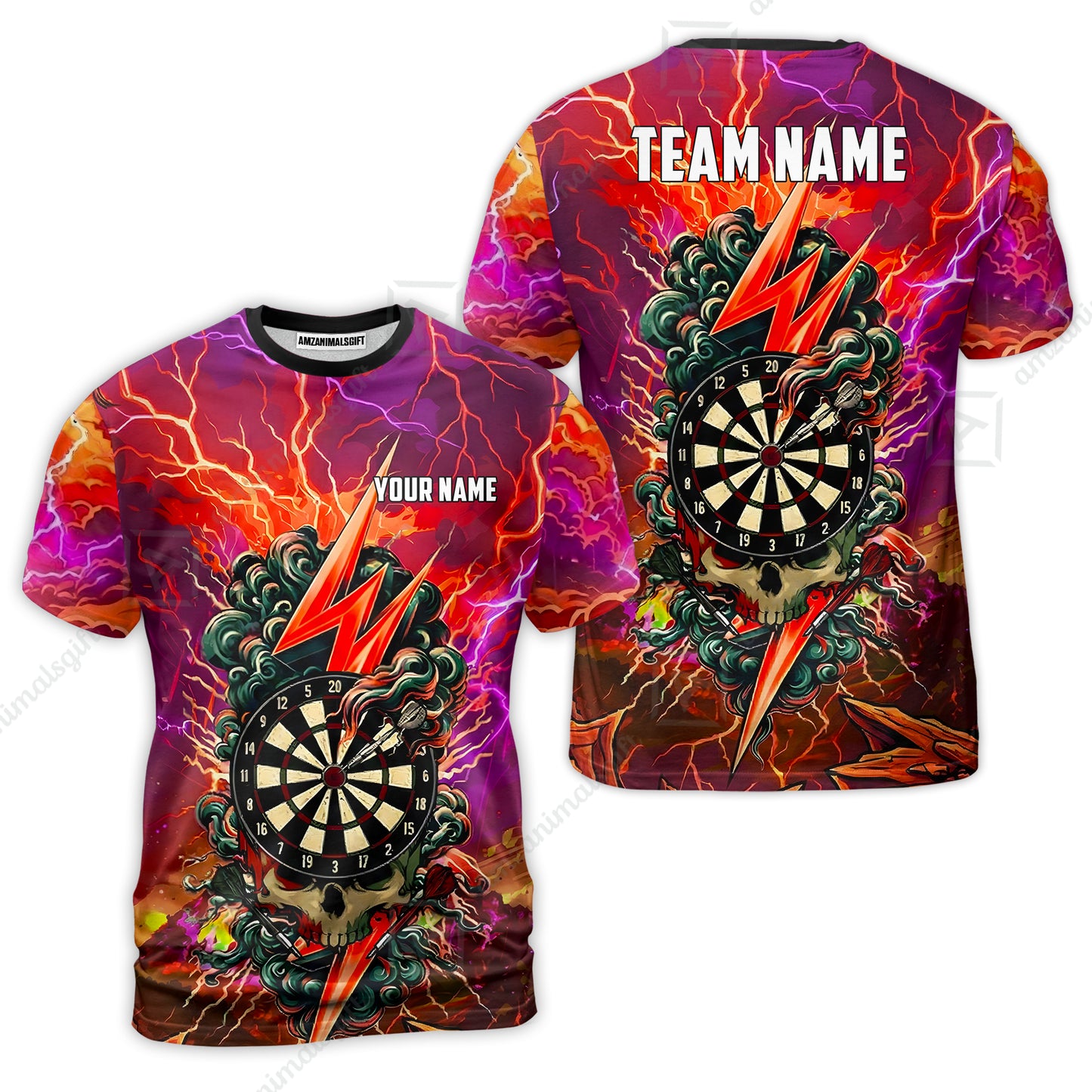 Custom Darts Team Jersey, Personalized Lightning Skull Dart Polo Shirt For Players With Name & Team Name