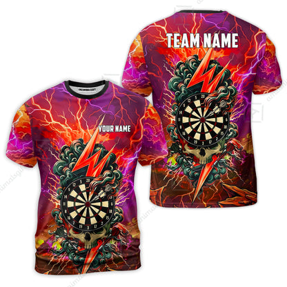 Custom Darts Team Jersey, Personalized Lightning Skull Dart Polo Shirt For Players With Name & Team Name