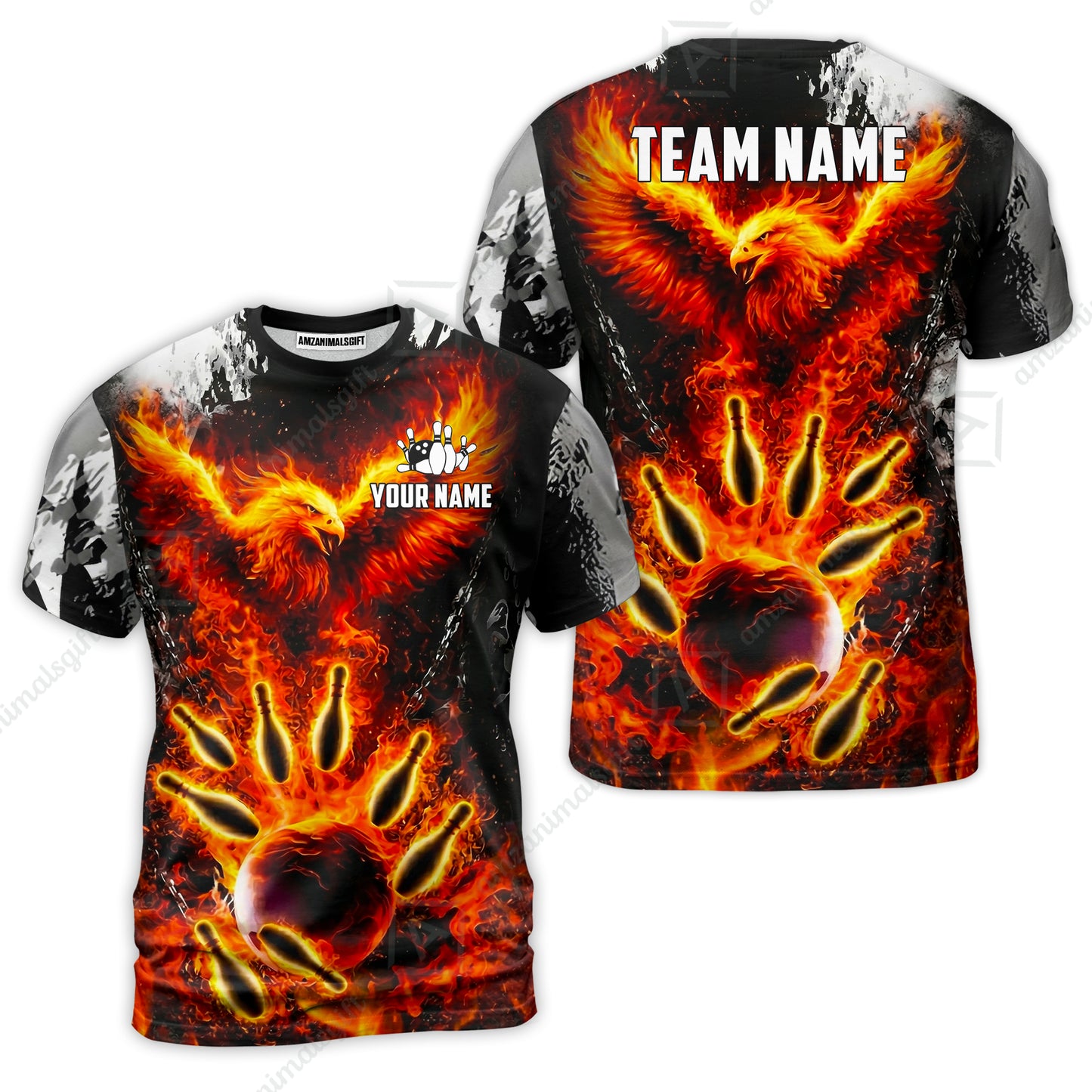 Custom Bowling Jersey Polo Shirt, Flaming Phoenix Bowling, Custom Bowling Jersey Team Shirt For Players With Name & Team Name