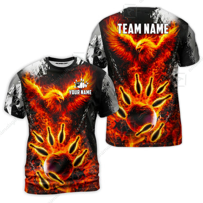 Custom Bowling Jersey Polo Shirt, Flaming Phoenix Bowling, Custom Bowling Jersey Team Shirt For Players With Name & Team Name