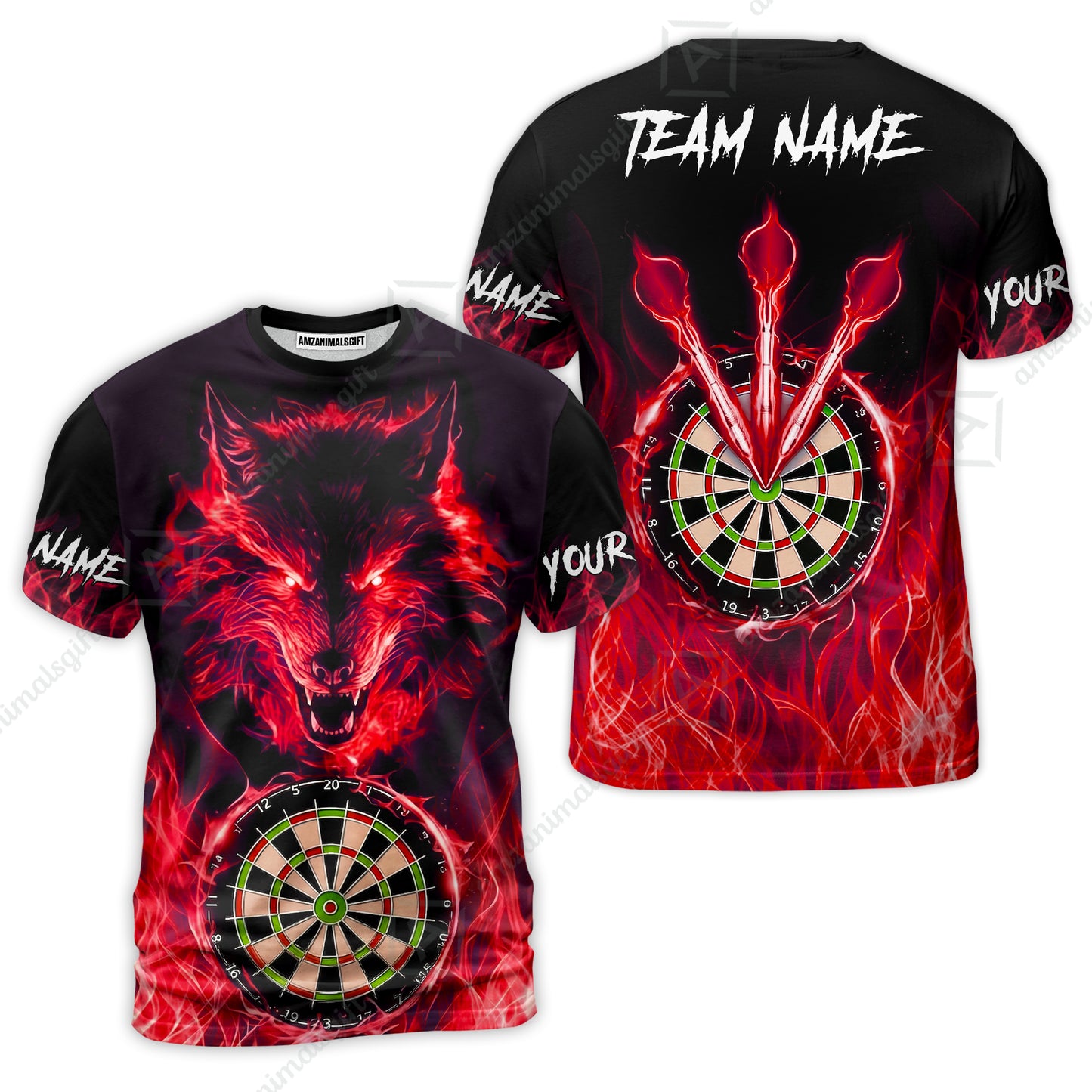 Custom Darts Jersey Polo Shirt, Dartboard Fierce Wolf Design, Uniform Dart - Personalized Name And Team Name