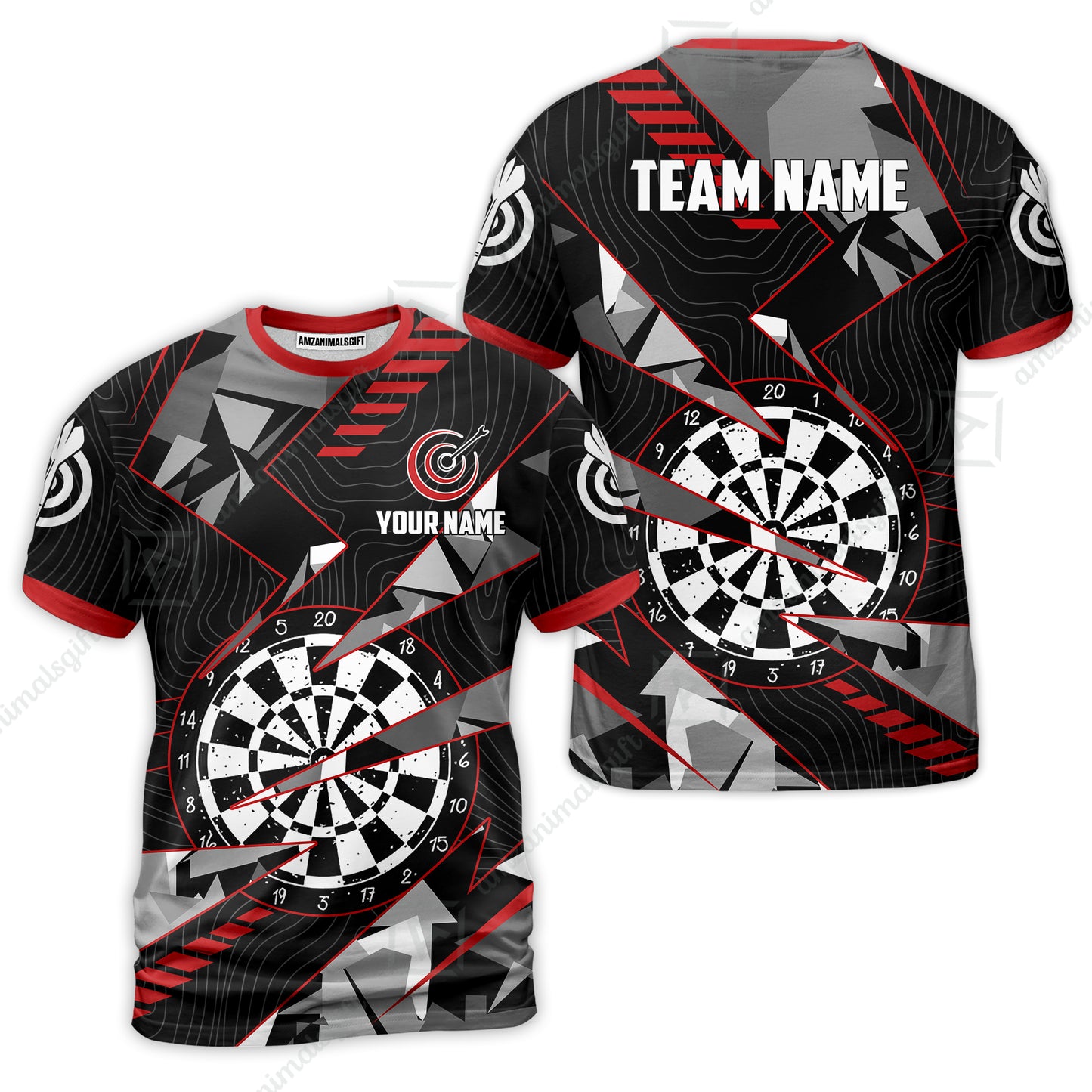 Custom Darts Team Jersey Unisex Polo Shirts, Custom Black Red Grunge Darts Team Jerseys Uniform, Personalized Name And Team Name