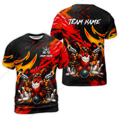 Custom Bowling Jersey Polo Shirt, Rooster With Gun, Custom Bowling Jersey Team Shirt For Players With Name and Team Name
