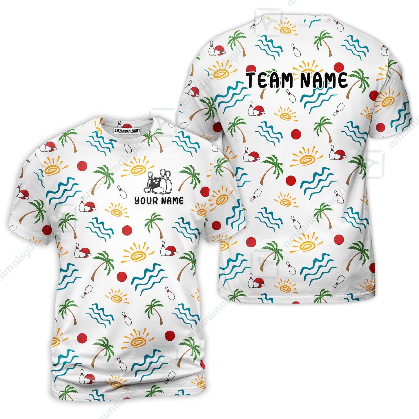 Custom Bowling Jersey Polo Shirt, Tropical Hand-Drawn Summer Doodle, Custom Bowling Jersey Team Shirt For Players With Name and Team Name
