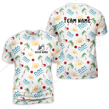 Custom Bowling Jersey Polo Shirt, Tropical Hand-Drawn Summer Doodle, Custom Bowling Jersey Team Shirt For Players With Name and Team Name