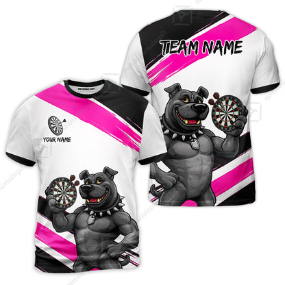 Custom Darts Jersey Polo Shirt, Pitbull Hold Dart Board, Custom Dart Jersey Team Shirt For Players With Name & Team Name