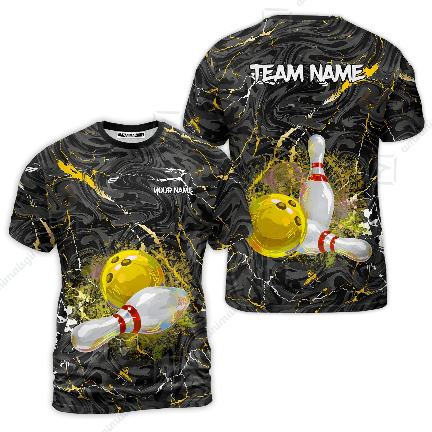 Customized Bowling Unisex Polo Shirt, Swirling Marbled Pattern Vibrant Veins, Bowling Uniforms, Personalized Name And Team Name
