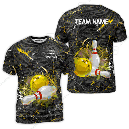 Customized Bowling Unisex Polo Shirt, Swirling Marbled Pattern Vibrant Veins, Bowling Uniforms, Personalized Name And Team Name
