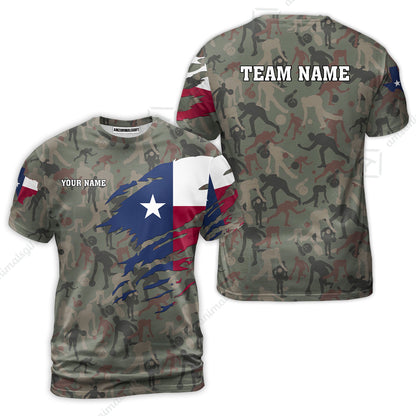 Custom Bowling Jersey Polo Shirt, Texas Flag Woodland Green Camouflage, Custom Bowling Jersey Team Shirt For Players With Name and Team Name