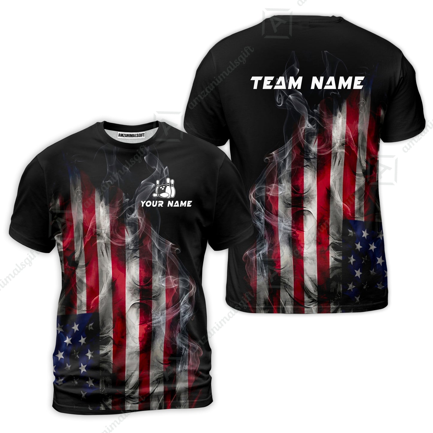 Custom Bowling Jersey Polo Shirt, Smoke USA Flag Bowling, Custom Bowling Jersey Team Shirt For Players With Name & Team Name