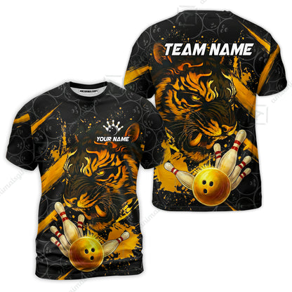 Customized Bowling Unisex Polo Shirt, Tiger Ball Striking Pins, Bowling Uniforms, Personalized Name And Team Name