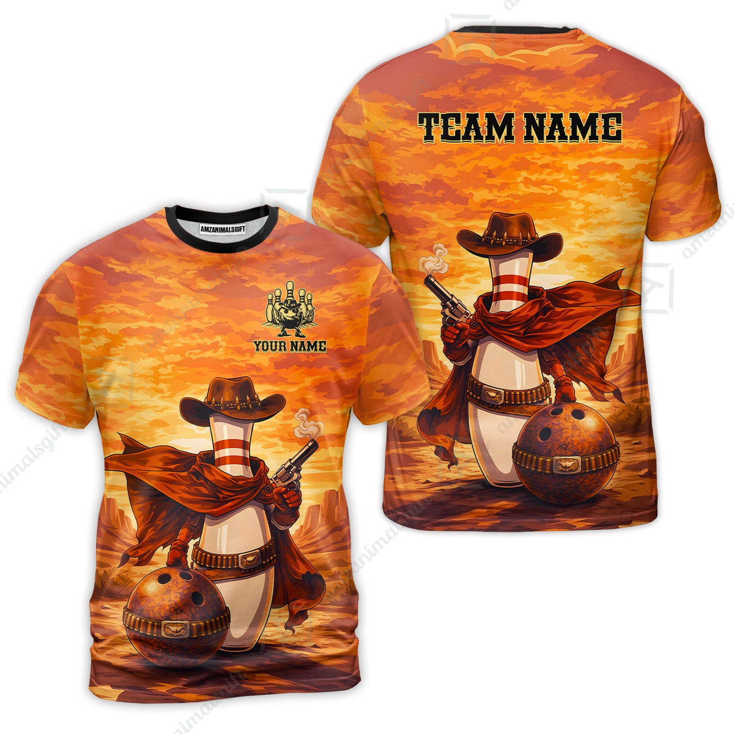 Custom Bowling Jersey Polo Shirt, Pin Cowboy Bowling Sunset, Custom Bowling Jersey Team Shirt For Players With Name and Team Name