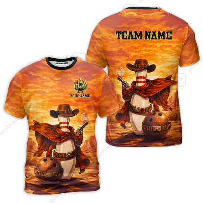 Custom Bowling Jersey Polo Shirt, Pin Cowboy Bowling Sunset, Custom Bowling Jersey Team Shirt For Players With Name and Team Name