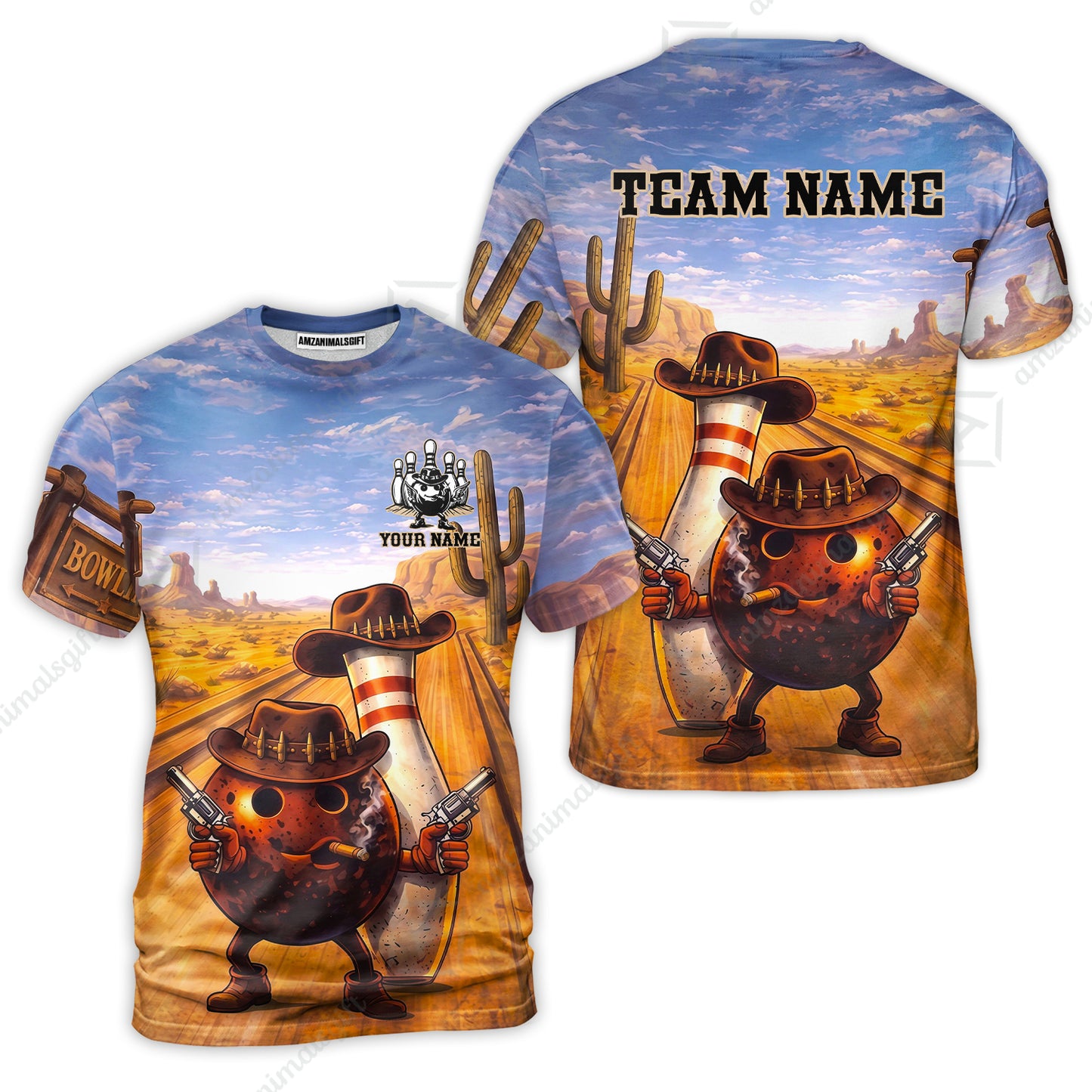 Custom Bowling Jersey Polo Shirt, Wild West Cowboy Gunslinger, Custom Bowling Jersey Team Shirt For Players With Name and Team Name
