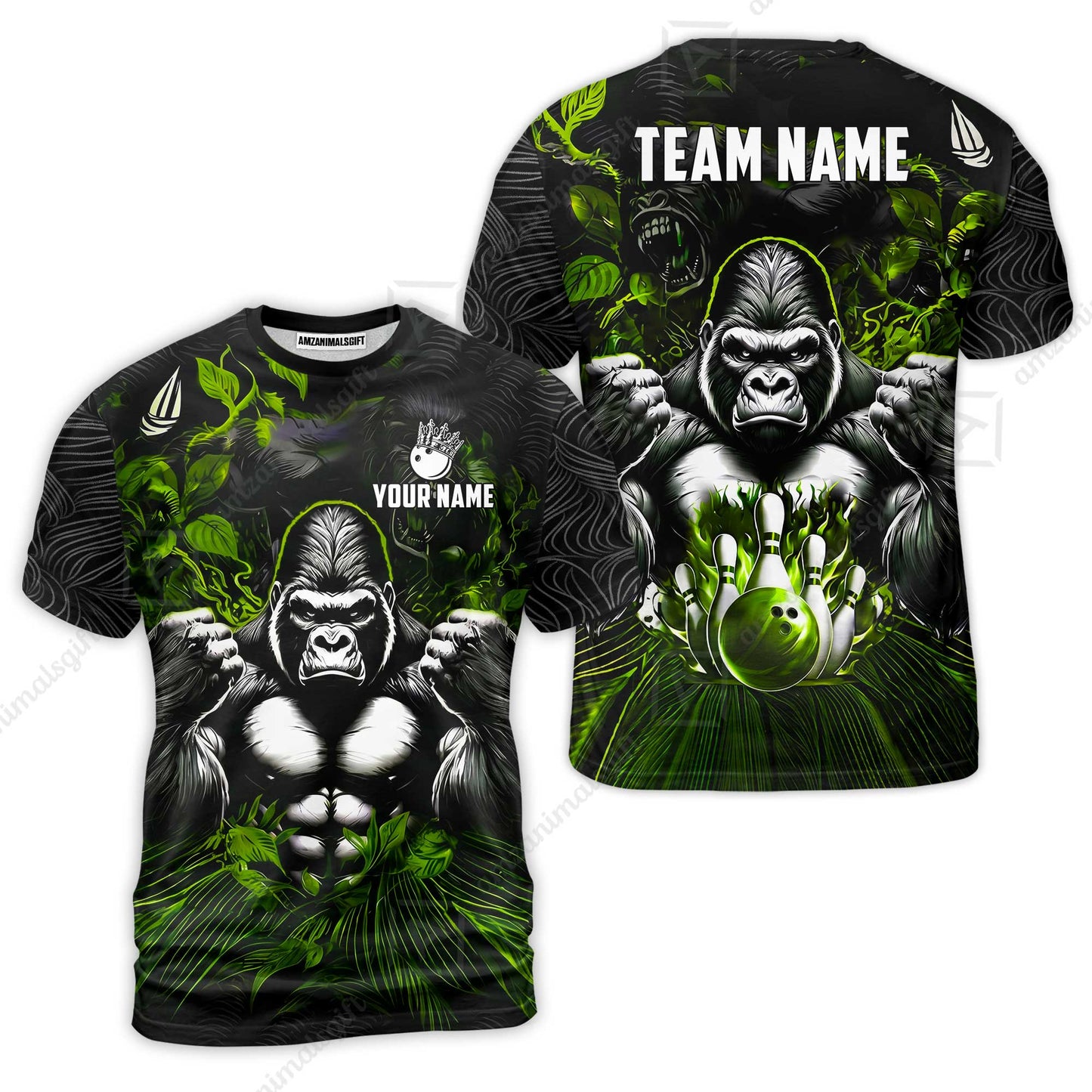 Custom Bowling Jersey Polo Shirt, Furious Gorilla Mascot, Custom Bowling Jersey Team Shirt For Players With Name & Team Name