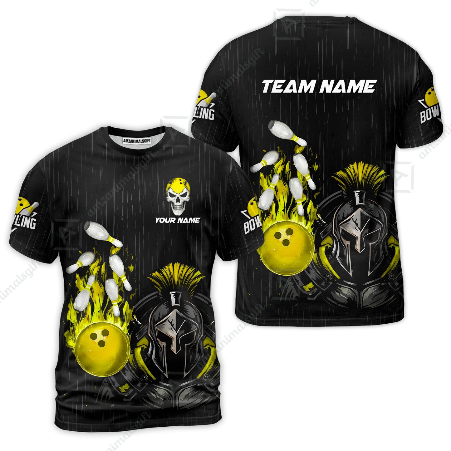 Custom Bowling Jersey Polo Shirt, Fire Bowling Knight Rain Skull Logo, Personalize Name & Team Name