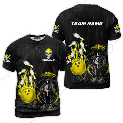 Custom Bowling Jersey Polo Shirt, Fire Bowling Knight Rain Skull Logo, Personalize Name & Team Name