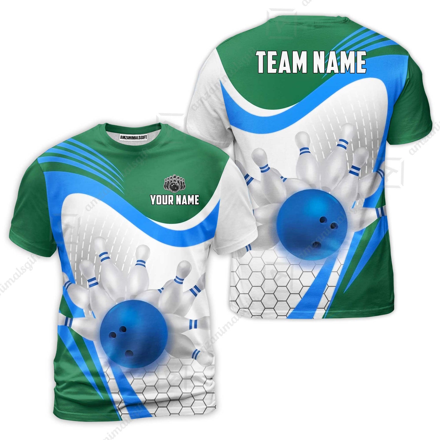 Custom Bowling Jersey Polo Shirt, Geometric Streamline & Fresh Mint, Custom Bowling Jersey Team Shirt For Players With Name & Team Name