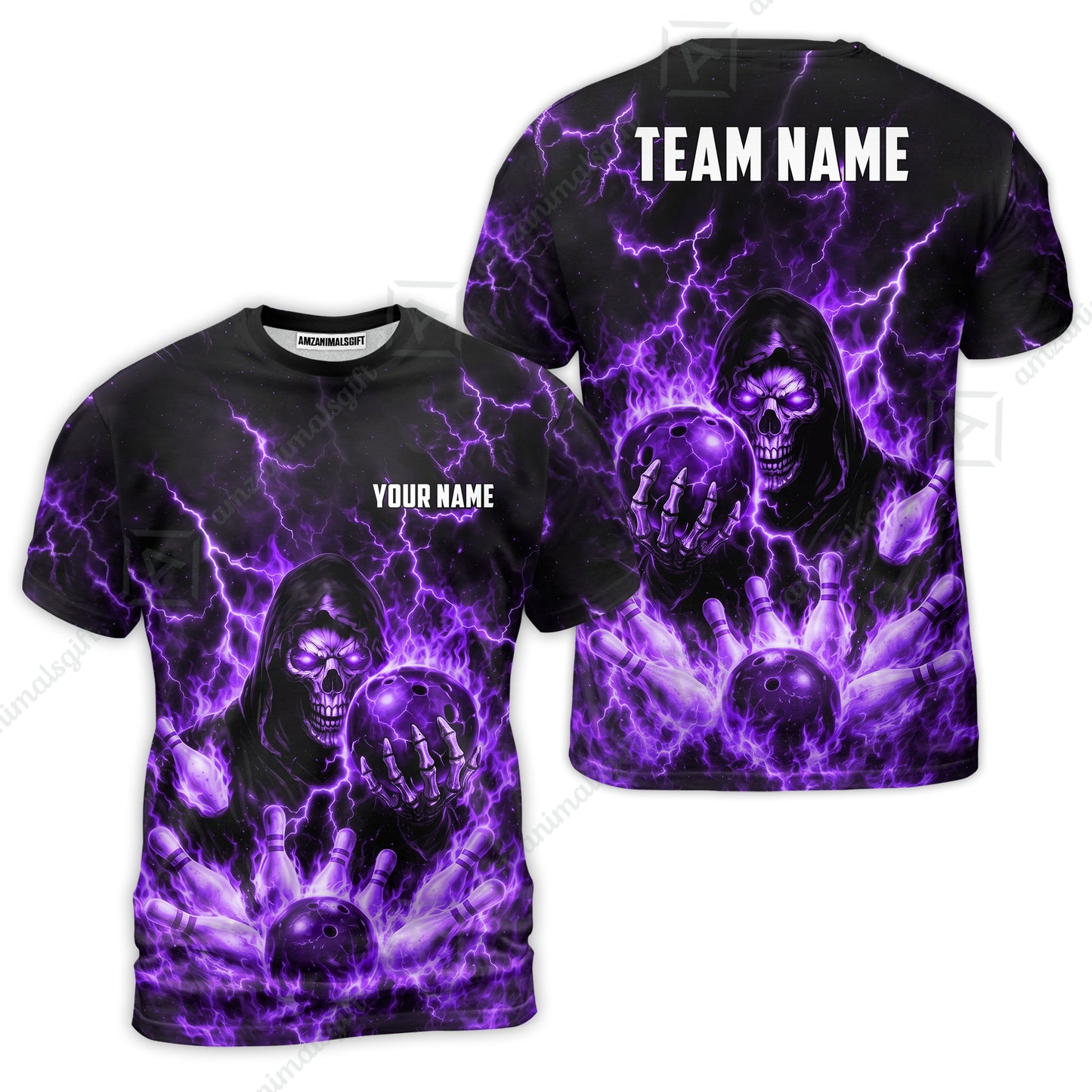 Custom Bowling Jersey Polo Shirt, Lightning Grim Reaper, Custom Bowling Jersey Team Shirt For Players With Name & Team Name