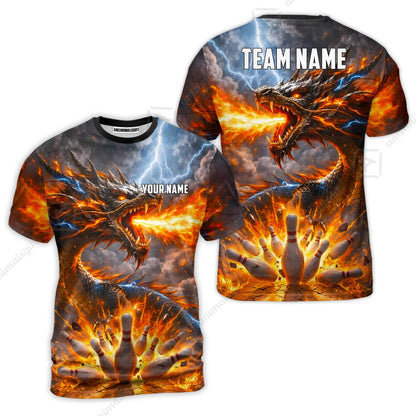 Customized Blazing Fire Dragon & Thunder Strike Bowling Jersey, Custom Name And Team Name For Bowlers