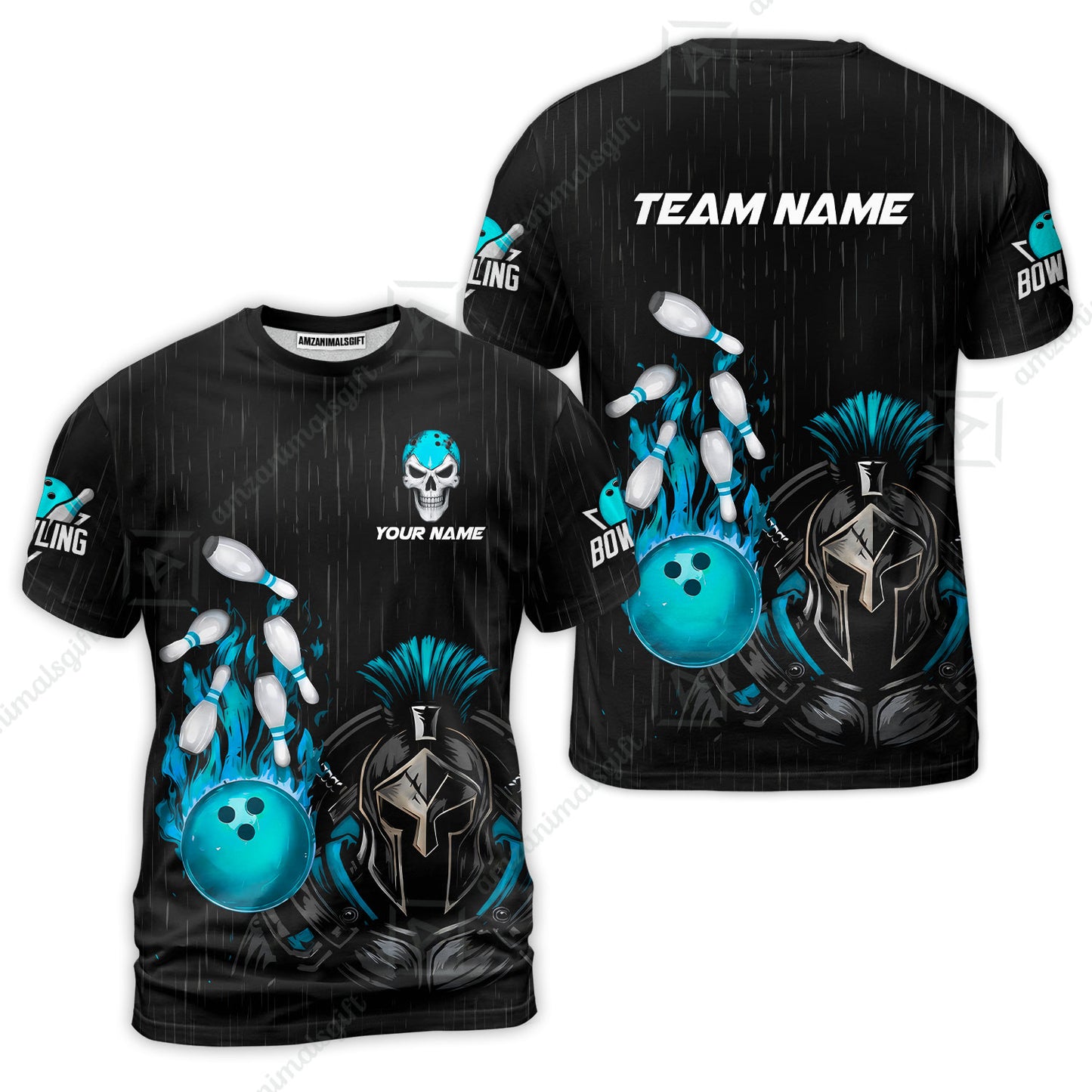 Custom Bowling Jersey Polo Shirt, Fire Bowling Knight Rain Skull Logo, Personalize Name & Team Name
