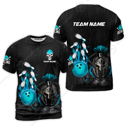 Custom Bowling Jersey Polo Shirt, Fire Bowling Knight Rain Skull Logo, Personalize Name & Team Name