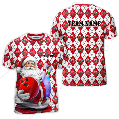 Bowling Argyle Pattern - Custom Christmas Santa Bowling Team Jerseys Polo Shirts, Personalized Christmas Bowling uniforms