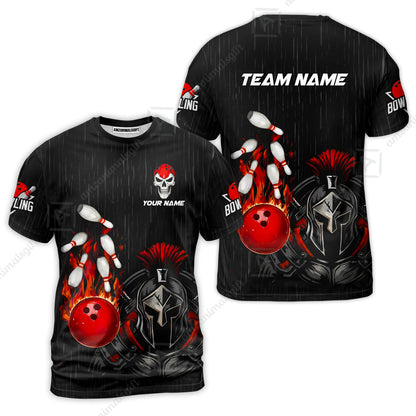 Custom Bowling Jersey Polo Shirt, Fire Bowling Knight Rain Skull Logo, Personalize Name & Team Name