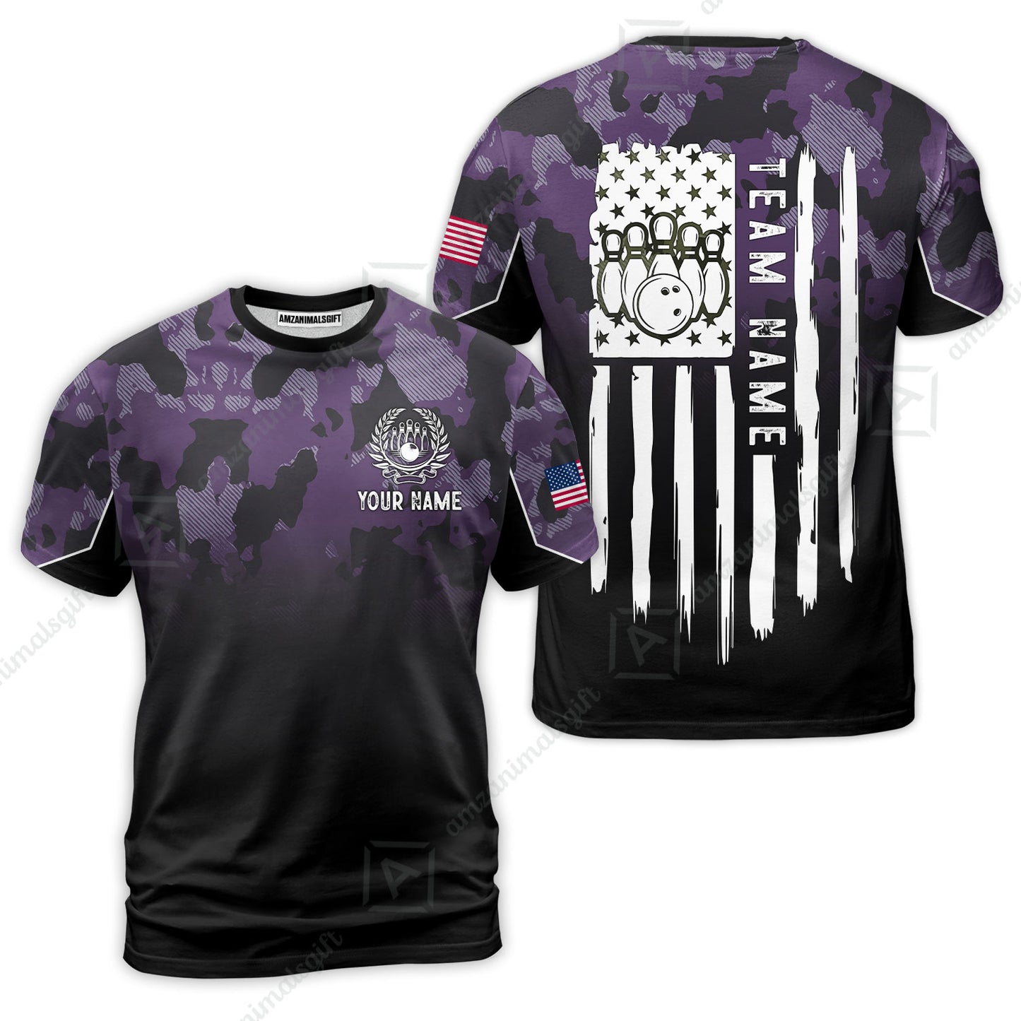 Custom Bowling Jersey Polo Shirt, Tactical Camo Patriotic Flag, Custom Bowling Jersey Team Shirt For Players With Name and Team Name