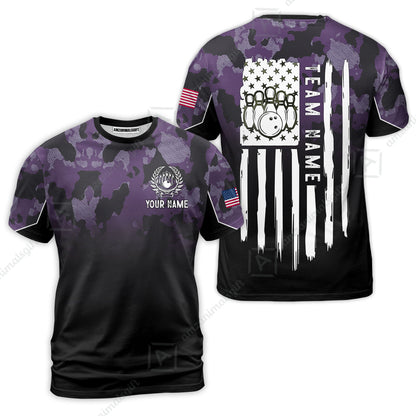 Custom Bowling Jersey Polo Shirt, Tactical Camo Patriotic Flag, Custom Bowling Jersey Team Shirt For Players With Name and Team Name