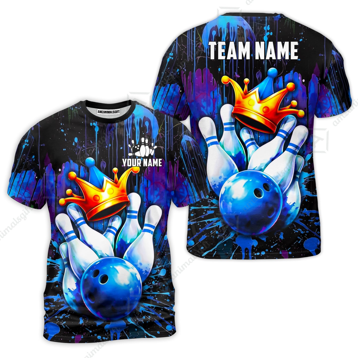 Custom Bowling Jersey Polo Shirt, Neon King Crown, Custom Bowling Jersey Team Shirt For Players With Name and Team Name