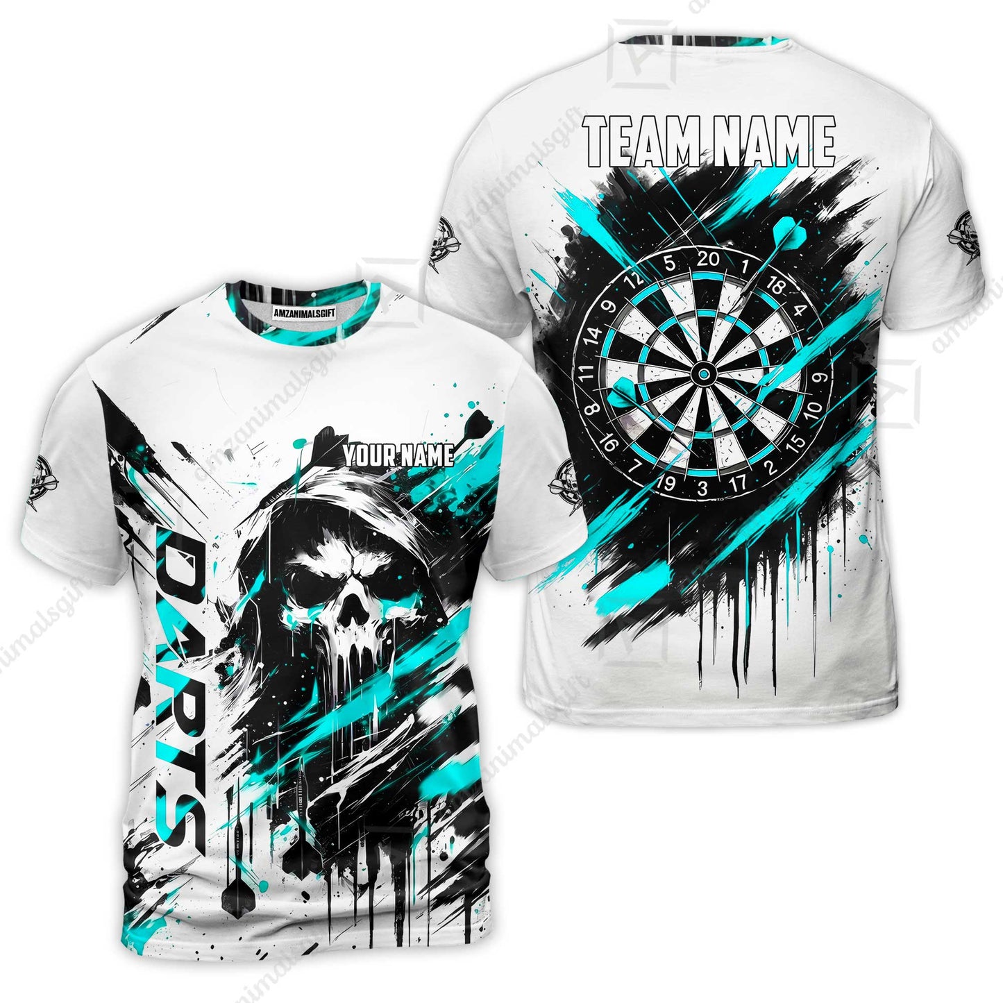 Custom Darts Jersey Polo Shirt, Grim Reaper Sketch Splatter, Custom Dart Jersey Team Shirt For Players With Name & Team Name