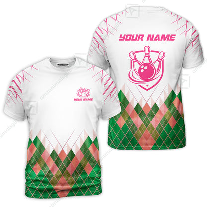 Custom Bowling Jersey Polo Shirt, Green Argyle Pattern Bowling Custom Bowling Jersey Team Shirt For Players With Name & Team Name