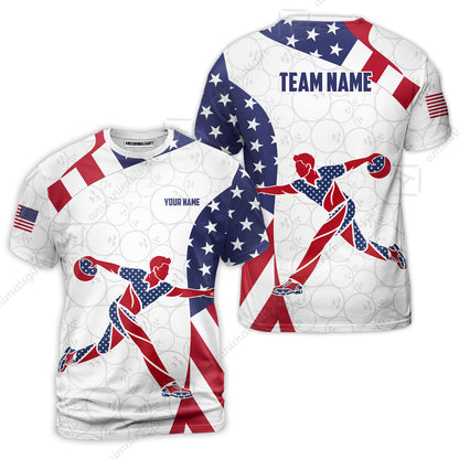 Custom Bowling Jersey Polo Shirt, Patriotic Bowler Silhouette Stars and Stripes, Custom Bowling Jersey Team Shirt For Players With Name and Team Name
